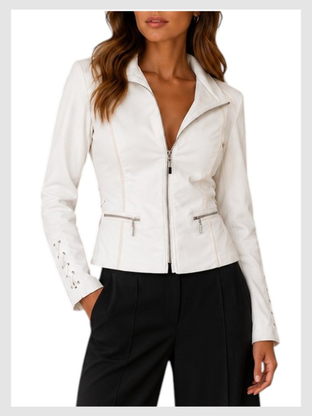 White House Black Market Zip Front Blazer White Lace Up Corset 12